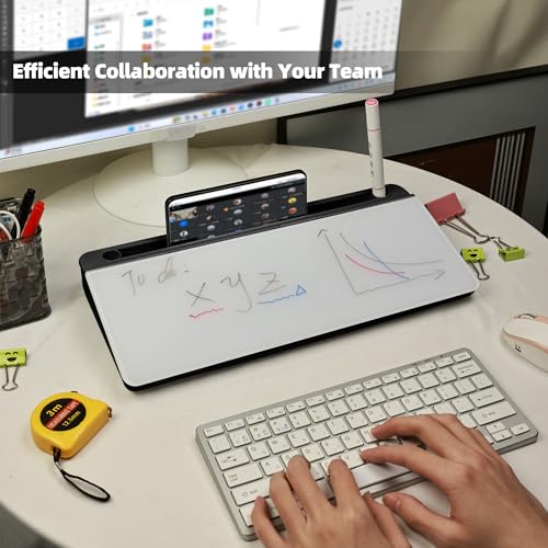 Desktop Whiteboard, Glass Dry Erase Board, Desk Board Buddy,Computer Keyboard Stand,Desk Whiteboard Organizer for Home,Office,School Supplies(Black) - color: Black