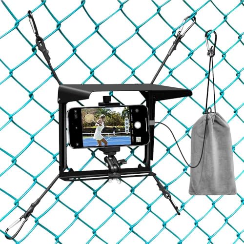 Phone Fence Mount with Shade, Phone Holder Mounting Kit for iPhone, Mevo Start, GoPro and Other Action Cameras, for Recording Baseball, Hockey, Softball and Tennis Games (Black with Bag) - color: Black with bag