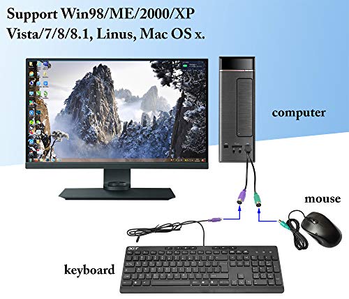 USB to PS2 Adapter, Keyboard Mouse Converter, MD6 Female Splitter, 19CM, Black, Supports Win98/ME/2000/XP/7/8/8.1 - color: Black