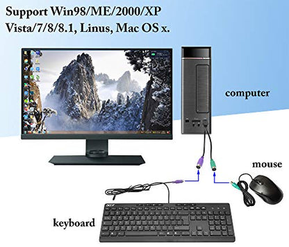 USB to PS2 Adapter, Keyboard Mouse Converter, MD6 Female Splitter, 19CM, Black, Supports Win98/ME/2000/XP/7/8/8.1 - color: Black