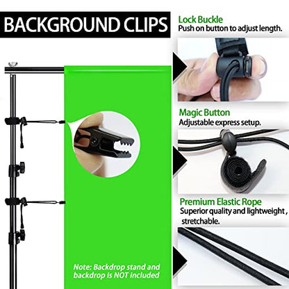 Backdrop Clips Clamps - 8 Heavy Duty Spring Clamps, 6 Background Clips Holder for Photography Backdrop Support Stand, Photo Video Studio Shooting
