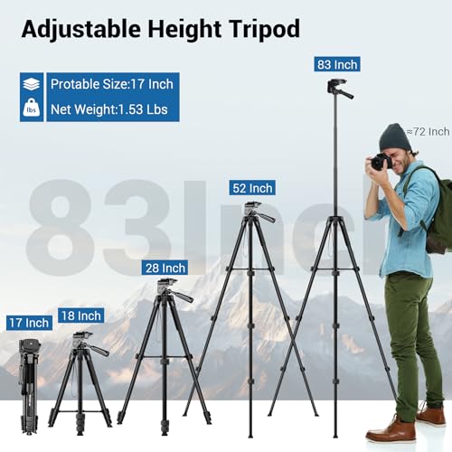 Phone Tripod, 83” Cell Phone Tripod for iPhone, Tall Tripods Selfie Stick with Remote Extendable Phone Holder Stand for Camera Photo Video Recording - size: 83 Inch
