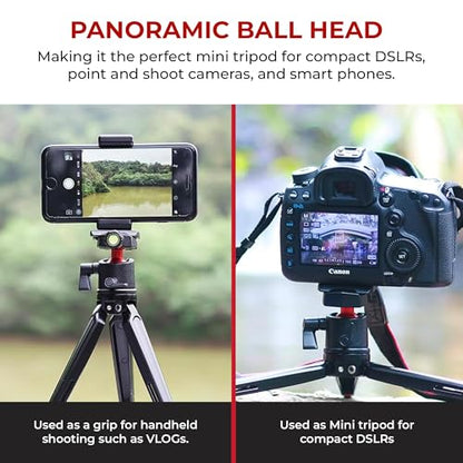 REFLEX CAMERA Metal 9" Mini Tripod Desktop Tripod with 360° Ball Head and 1/4"-20 Screw for DSLR Cameras, Smartphone, Projectors with Quick Release Plate & Bubble Spirit Level, 5Kg Load