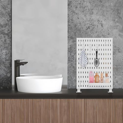 Desk Pegboard Combination Kit,Desk Organizer for Home Office,Plastic Peg Board with 7 Accessories Hooks Shelf Baskets, 16.5" x 11.8"