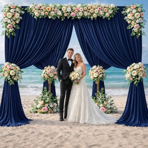 20ft x 12ft Navy Blue Backdrop Curtains, Wrinkle Free Thick Fabric Polyester Curtains Backdrop Drapes Cover for Parties Wedding Birthday Photography Background, 4 Panels 5ft x 12ft - color: Navy blue, size: 20FT(W) x 12FT(H)