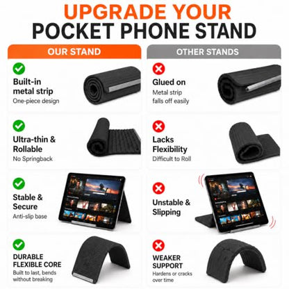 Foldable Silicone Aluminum Phone Holder, Adjustable Anti-Slip Flexible Silicone Phone Holder, Folded into Any Shape, Airplane Cellphone Holder for Home Office Travel Treadmill (Black) - color: Black-1PCS