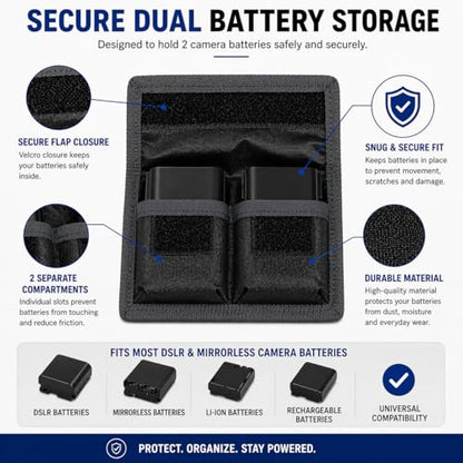 Acuvar Small Battery Pouch For Sony NP-BG1, NP-BX1, NP-N1, Canon NB-6L, NB-11L, Nikon EN-EL12, EN-EL19, Samsung EA-BP70A, SLB-10A, Olympus LI-42B, LI-50B, LI-70B, LI-90B, Fujifilm NP-45, NP-48, NP-50, NP-95, NP-85, Panasonic DMW-BCM13 &More