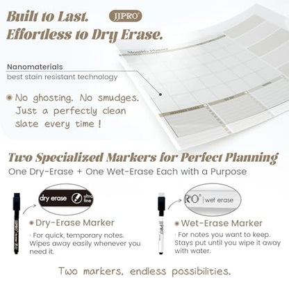 JJPRO Dual-Layer Dry Erase Desk Mat,Large Multi-Use Dry Erase Desk Calendar,Erasable Desk Pad,Double-Sided Faux Leather Desk Pad,Reusable Large Mouse Pad for Office, Home - Eggshell -16"x34" - color: Eggshell