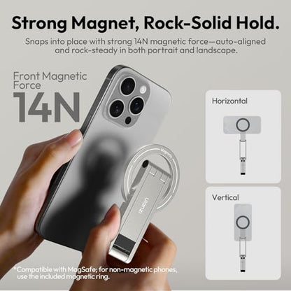 ULANZI MA60 Magnetic Phone Tripod Stand for iPhone - Aluminium Smartphone Mini Tripod Pocket Cell Phone Stand Strong Magnet Quick Mount Compatible with iPhone 16 15 14 13 13 Series, Silver - color: Silver