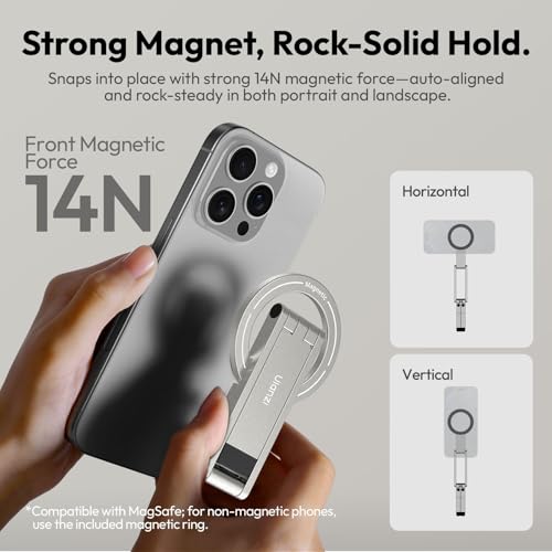 ULANZI MA60 Magnetic Phone Tripod Stand for iPhone 17 16 15 14 13 12 - Ultra Thin 0.8cm Foldable Aluminum Mini Tripod, Strong N52 Magnet Quick Mount, Pocket Cell Phone Stand, Silver - color: Sliver