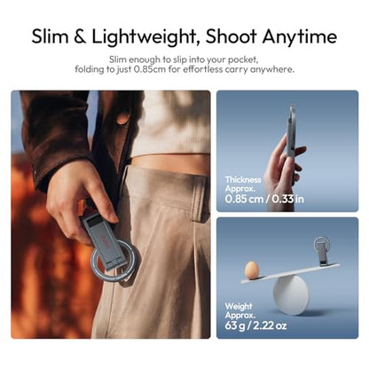 Ulanzi MA62 Magnetic Phone Tripod for MagSafe, Aluminum Pocket Tripod with Hidden Hook & 1/4" Screw Hole, Foldable Magnetic Phone Stand for iPhone 17/16/15/14 Pro Max, Travel & Vlog Daily Essentials