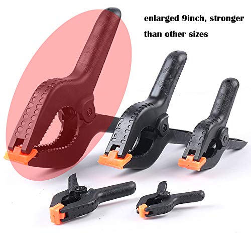 ONDY 2 Pack Of 9” Large Spring Clamps Heavy Duty Nylon Muslin Woodworking Clamps Photo Studio Backdrops Backgrounds Clamps Set, the Jaws Have a Maximum Opening of 4" - size: 9 inch