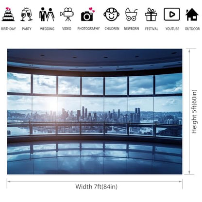 7x5ft Business Office Window Backdrop Modern City View Office Video Conference Photography Background Home Office Indoor Decor Banner Adult Man Woman Artistic Portrait Photo Studio Prop - size: 7x5ft