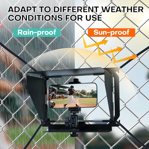 Baseball Fence Phone Mount, 3-Sided Anti-Glare Sunshade, Clear Game Footage in Bright Sunlight, Quick Setup, Durable Metal Frame, Fits iPhone, GoPro, Mevo Start