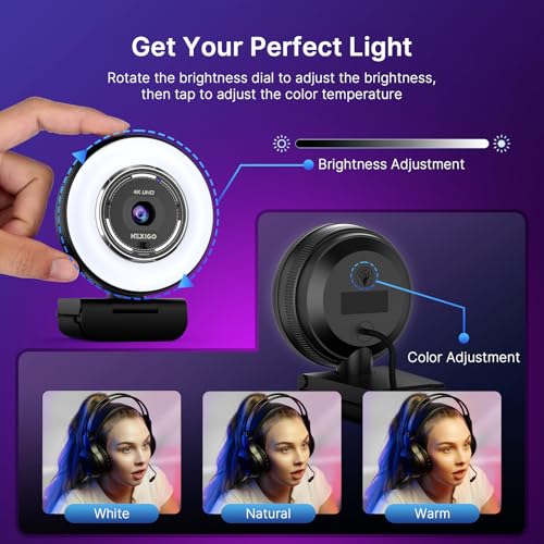 NexiGo 4K Streaming Webcam Kit, N680E Pro UHD Webcam w/Ring Light, PDAF Autofocus, 1080p 60FPS, Dual Noise-Canceling Mics, Privacy Shutter, Flexible Tripod Stand, for Zoom/Teams/Twitch/Google Meet