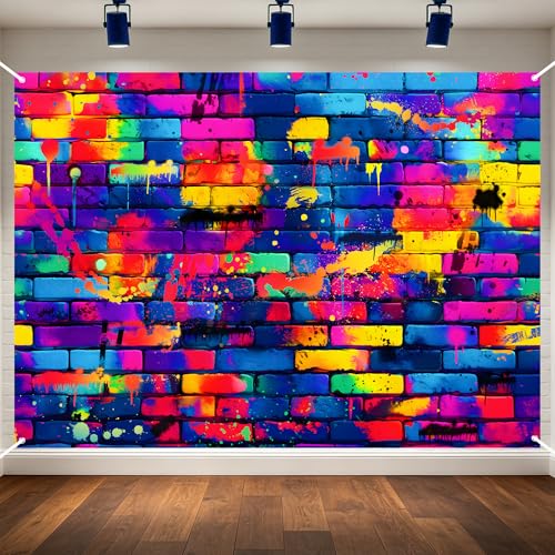 7x5ft Graffiti Backdrop, Large Retro 80s 90s Hip Hop DJ Brick Wall Background for Photoshoot, Vibrant Colorful Street Art Backdrop for Birthday Party, Graduation & Disco Decor - color: Graffiti Wall, size: 7x5ft