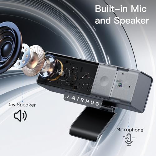 AIRHUG 3 in 1 1080P Webcam with Microphone & Speaker, USB Camera for Video Conferencing/Online Class/Gaming Live, Built-in Privacy Cover