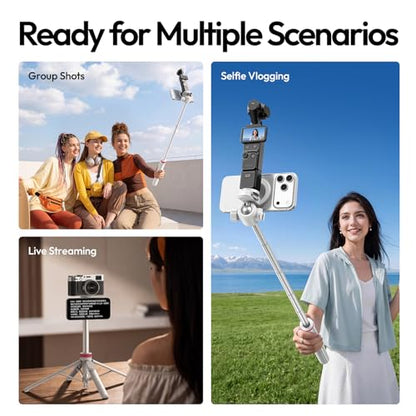 ULANZI MT44M Auto Open Magnetic Phone Tripod, 59" Selfie Stick Tripod Stand w Remote, 2-in-1 Dual Mount&1/4" Screw for Phone&Camera, 360°Ball Head for iPhone Android, Vlogging, Live Streaming, White - color: White
