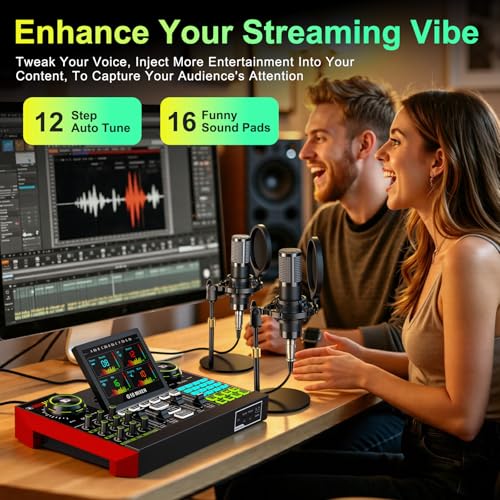 tenlamp G10 Dual Microphone Podcast Equipment Bundle with Live Sound Board Audio Mixer - Two Condenser Mics, Voice Changer, Noise Reduction, for PC/Phone Streaming, Gaming, Singing, Podcast