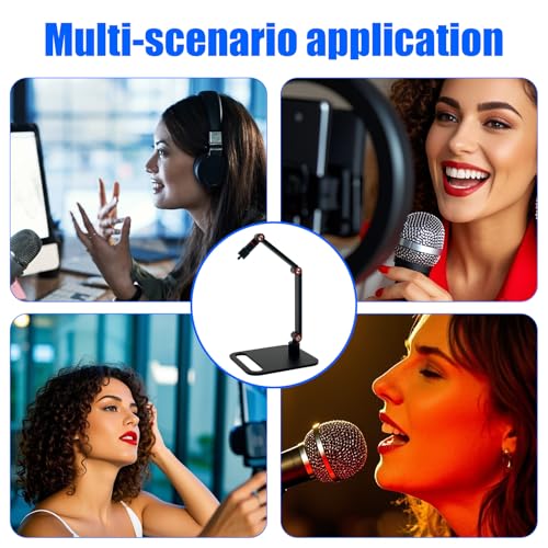 Microphone Stand Desk, Max Load 3.3lb Adjustable Desktop Mic Arm Stand with Thread Adapters for Podcast Streaming Gaming Studio Table Mount Accessories