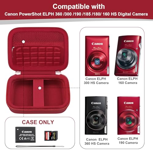 RAIALL Carrying Case for Canon PowerShot ELPH 360 HS A/IXY 650/ Canon IXUS 285 HS/Sony DSCW830/ CAMKORY/VAHOIALD Digital Camera, Vlogging Camera Travel Bag, Mesh Pocket for Batteries, Red - color: Red
