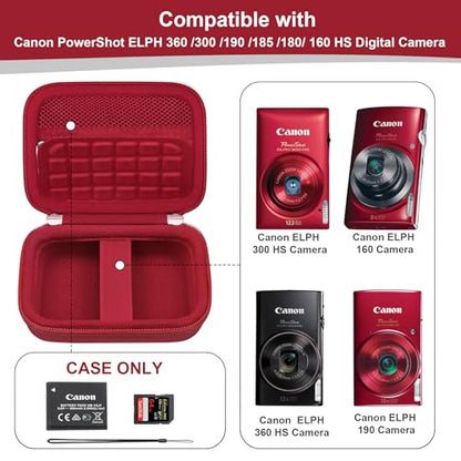 RAIALL Carrying Case for Canon PowerShot ELPH 360 HS A/IXY 650/ Canon IXUS 285 HS/Sony DSCW830/ CAMKORY/VAHOIALD Digital Camera, Vlogging Camera Travel Bag, Mesh Pocket for Batteries, Red - color: Red