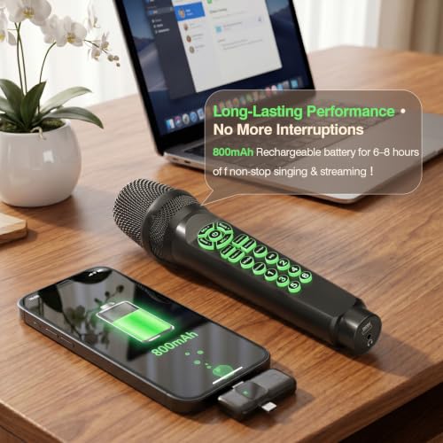 MC9 Online Karaoke Microphone for Phone/PC, Live Streaming Microphone Set | Easy Podcast Kit w/Built-in Sound Card, Voice Changer, Real-Time Monitoring for TikTok YouTube Live Recording Beginners