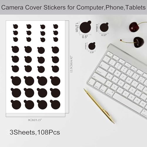 108 PCS Phone Camera Cover, Black Webcam Cover Vinyl Stickers, Camera Covers for Computer,Cell Phone,Laptops,Electronics(Multiple Sizes)