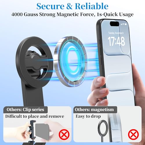 PlusAcc 69” Magnetic Selfie Stick Tripod - Extendable Phone Mount for MagSafe, 360°Rotation Travel Stand with Rechargeable Remote, Compatible with iPhone, Camera, Video Recording - size: 69"