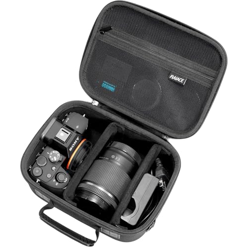 RAIACE Hard Case Compatible with Sony Alpha 7 II III IV/7R V Camera, for Nikon, for Canon, for Pentax and More. Mesh Pocket for Charger, Cables, Cards and Accessories. (case only) - Black - color: Black