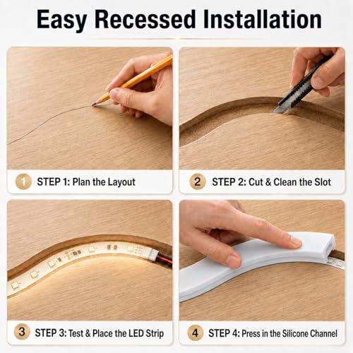 Silicone LED Channel 16.4FT, Flexible Neon Tube Light Cover for LED Strips up to 10mm Wide, Milky White LED Strip Diffuser Channel, DIY Spotless Light Cover for Cabinet Lighting, No Strip Included