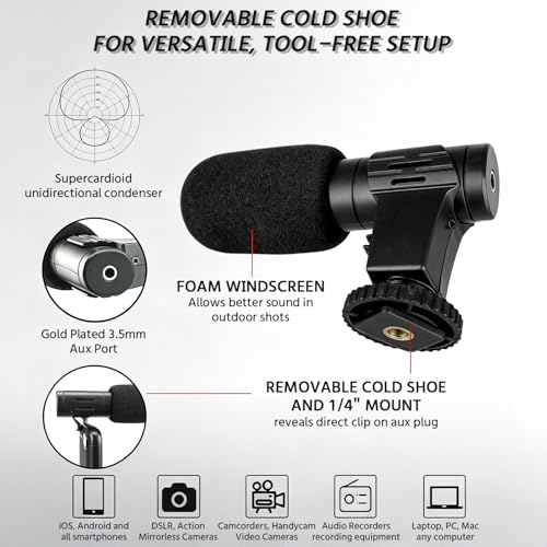 Vlogging Kit for iPhone, Android Vlogging Kit with Tripod, Mini LED Video Light, Cardioid Microphone, Phone Clip, for Video Calling, Vlogging, YouTube, Instagram, TikTok(Includes Lightning Adapter)
