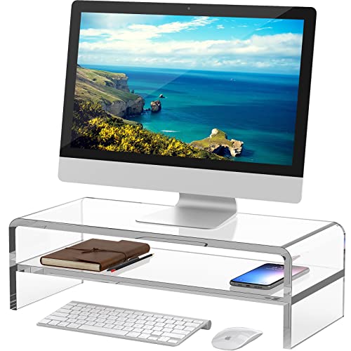 Egchi Acrylic Monitor Stand,2 Tiers Computer Monitor Riser(18x8x5.5 inches),Computer Stand/Monitor Riser for Office,School,Home,Laptop Stand Desktop Stand for Keyboard Storage&Printer TV Screen - size: 18''x8''x5.5''- 2 Tiers