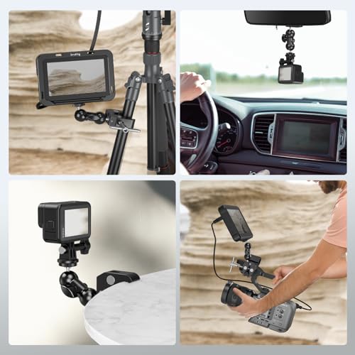 SMALLRIG Super Camera Clamp Mount, Double Ball Head Magic Arm Adapter, Fence/Desk/Tripod Mount for Monitor/Light/Camera, for Insta360, for Gopro - style: Clamp