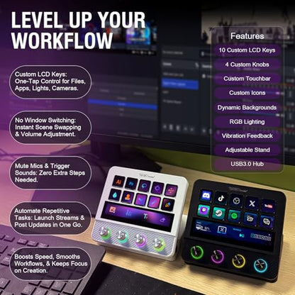 Macro Pad, Streaming Deck Stream Controller Soundboard Keypad, Programmable Keys USB Shortcut Keyboard for Gamer Streamer, Audio Mixer for OBS, YouTube, Office Desk Setup, PC, Mac - color: White