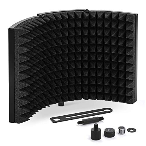 TONOR Microphone Isolation Shield, Studio Mic Sound Absorbing Foam Reflector for Any Condenser Microphone Recording Equipment Studio, Black - size: 8.3x13in