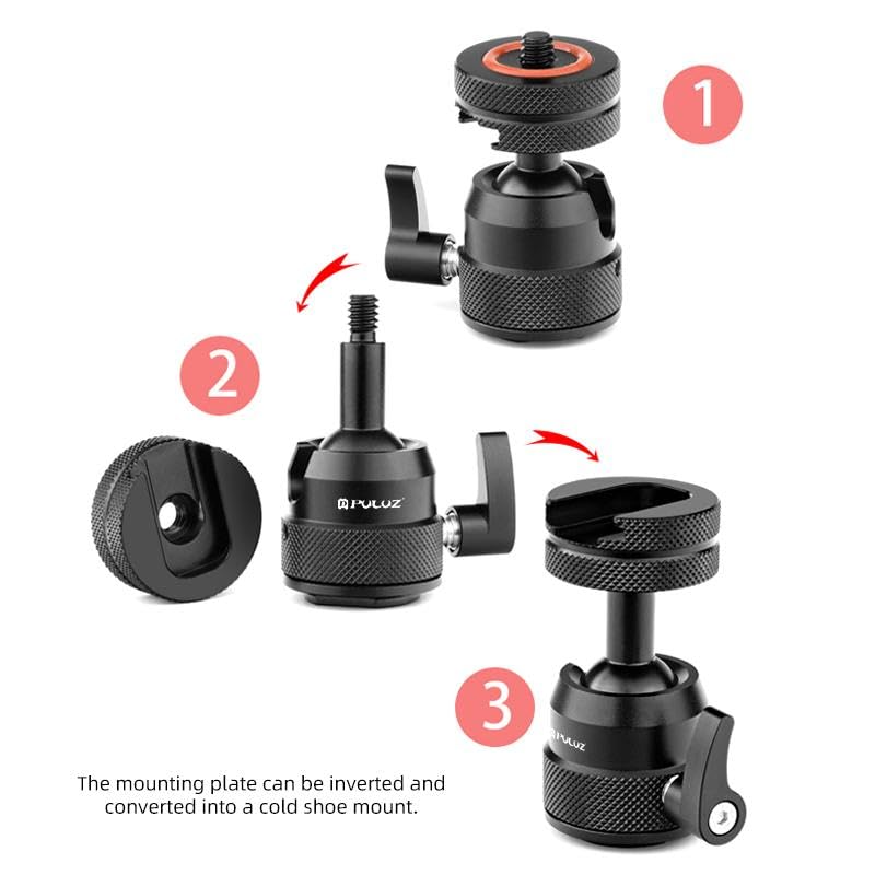 Mini Ball Head, Tripod Head with 1/4" hot Shoe, 360° Rotatable Ball Heads Camera Mount Adapter, Max Load 5.5lb 360° Swivel Tripod Ball Head, for DSLR Cameras, Tripods, Monopods, Camcorders