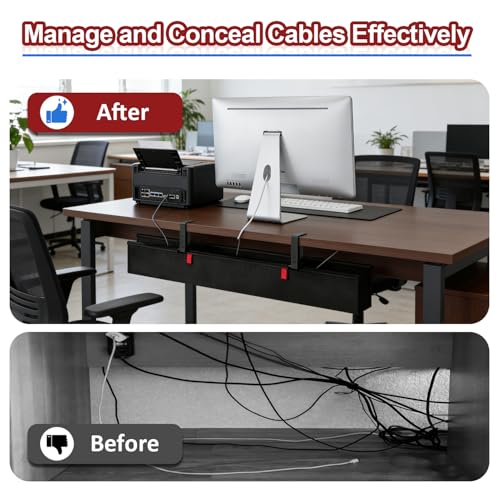 Under Desk Cable Management Tray, 36" Cord Organizer for Table, Clamp/Screw Mount Desk Cable Management, Premium Fabric Cable Management Tray for Office, Home