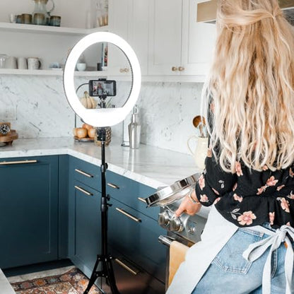 Lume Cube LED Ring Light for Videos, Selfies, Live Streaming |18” Circle Light with Stand, Phone Holder, and Camera Mount | Portable + 6.5 ft Tripod Stand and Travel Case | Battery Not Included