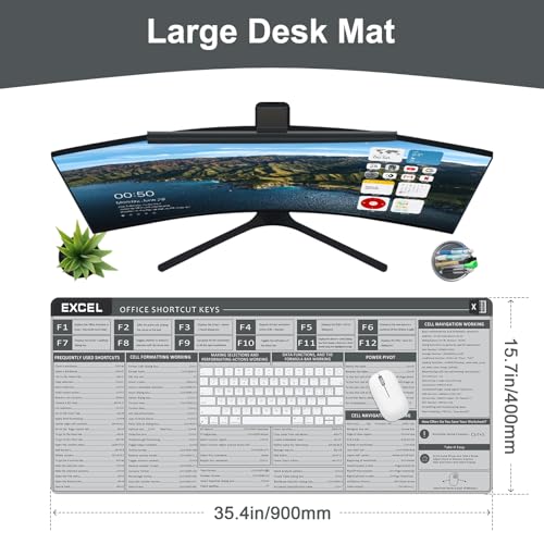 Baziabbo Office Desk Mat, Excel Cheat Sheet Keyboard Mat, Excel Shortcut Desk Pads,Non-Slip Excel Mousepad with Stitched Edges for Computer (Sheet Grey) - color: Sheet Grey