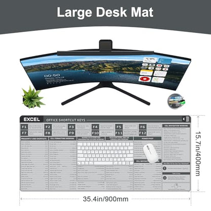 Baziabbo Office Desk Mat, Excel Cheat Sheet Keyboard Mat, Excel Shortcut Desk Pads,Non-Slip Excel Mousepad with Stitched Edges for Computer (Sheet Grey) - color: Sheet Grey