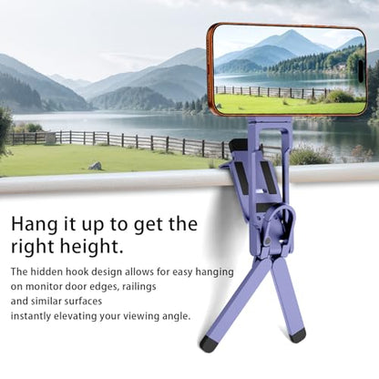 COMAN DP58 Magnetic Phone Tripod, Aluminum MagSafe Tripod Stand with Carabiner, Mini Portable Travel Pocket Stand for iPhone & Non-Magnetic Phones with Included Ring - color: Purple