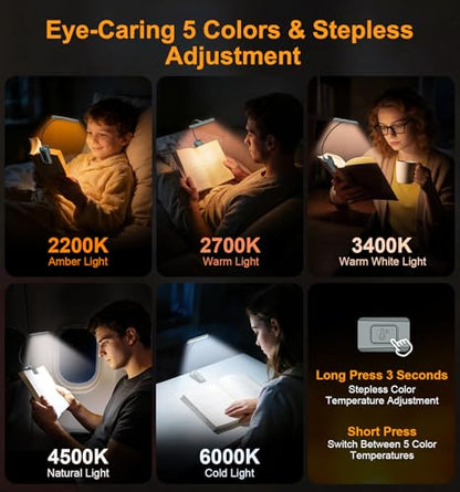 Gritin 2026 Gen 2 Book Light for Reading- 32 Eye Caring Full Spectrum LED | 5 Colors & 5 Brightness, Adjustable Wide/Narrow Beam, Upgrade 1500mAh Long-Lasting Rechargeable Clip on Light-Sea Blue - color: Sea Blue