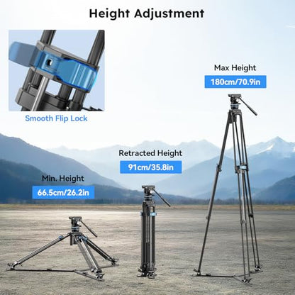 SIRUI Professional Video Tripod, Carbon Fiber Fluid Head, 5kg/11lbs, Stepless +90°/-70° Tilt & 360° Pan, One-Step Height Adjustment, QR Plate for DJI RS Series, Max 70.9in for DSLR Camcorder(SQ75+S5X) - style: Carbon Fiber Tripod