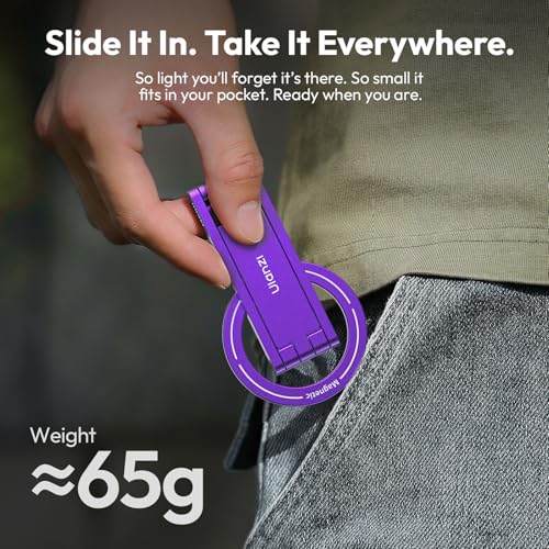 ULANZI MA60 Magnetic Phone Tripod Stand for iPhone - Aluminium Smartphone Mini Tripod Pocket Cell Phone Stand Strong Magnet Quick Mount Compatible with iPhone 16 15 14 13 14 Series, Purple - color: Purple