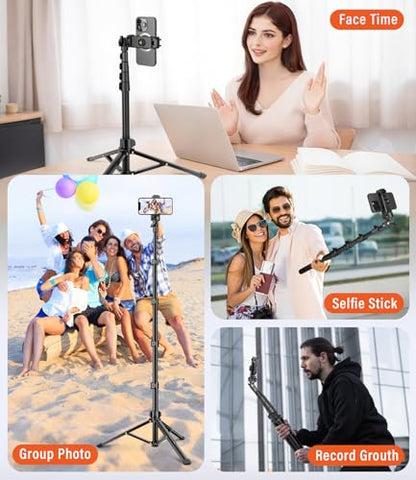 Phone Tripod, 86" Tall Tripod Stand with Gooseneck and Remote, Suitable for Recording Fitness Vlog Watching Cooking, Compatible with Smartphone, Camera, 1 Pcs - size: 86 inch