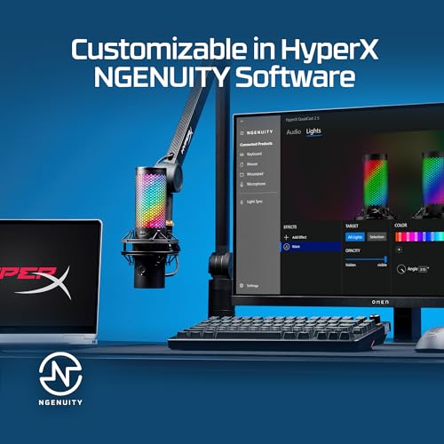 HyperX QuadCast 2 S – USB Microphone, with RGB Lighting, Streaming and Podcasting, with On-Board Controls, LED Lighting, Removable Shock Mount, PC, Mac, USB-C - Black - style: QuadCast 2 S