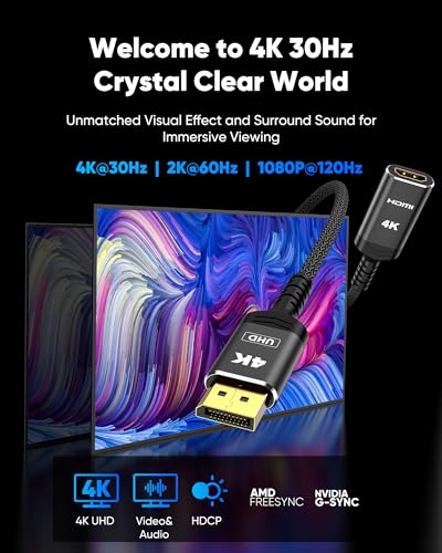 Highwings 4K DisplayPort to HDMI Adapter, Uni-Directional DP to HDMI Adapter Converter Cable Male to Female, HDMI Abapter Compatible with Laptop Desktop HDTV Monitor Projector, Black, Passive - color: Black, style: 4K 30Hz-1 Pack