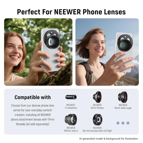 NEEWER 15 Ultra Lens Backplate, Aluminum Alloy 17mm Thread Phone Lens Adapter Holder for Main & Telephoto Cameras, Compatible with Xiaomi 15 Ultra Original Phone Case, PA111 (Black) - style: Backplate for 15 Ultra/Black