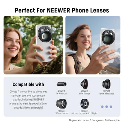 NEEWER 15 Ultra Lens Backplate, Aluminum Alloy 17mm Thread Phone Lens Adapter Holder for Main & Telephoto Cameras, Compatible with Xiaomi 15 Ultra Original Phone Case, PA111 (Black) - style: Backplate for 15 Ultra/Black